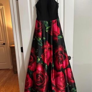 Blondie Nites Black and Red Rose Maxi Dress